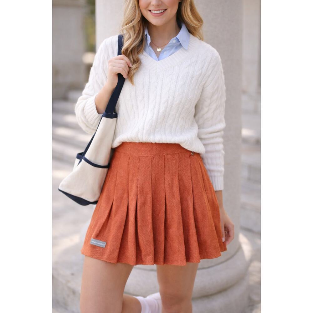 Simply Southern Skirt Medium Orange Corduroy Pleated Preppy Tennis Schoolgirl
